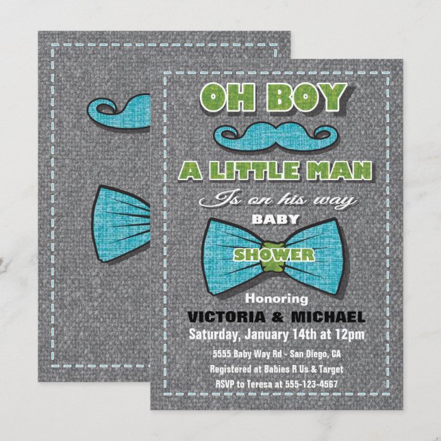 Tweed Little Man Baby Shower Invitations (Front/Back)