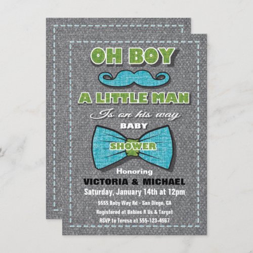 Tweed Little Man Baby Shower Invitations