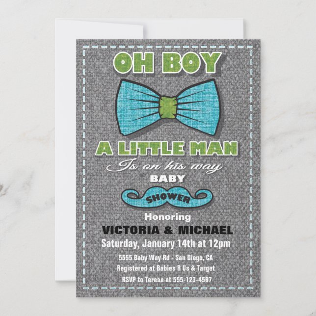 Tweed Little Man Baby Shower Invitations (Front)