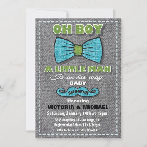 Tweed Little Man Baby Shower Invitations