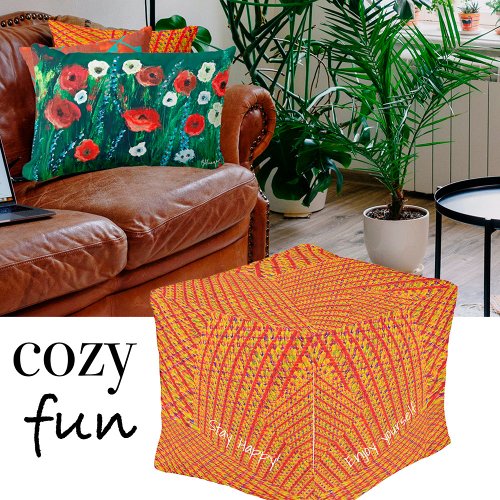 Tweed Textured Orange Cozy Pattern Outdoor Pouf