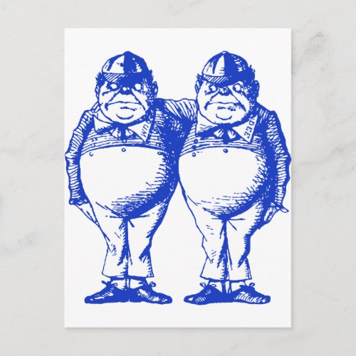 Tweedle Dee and Tweedle Dum Inked Blue Postcard