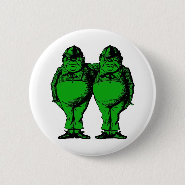 Tweedle Dee and Tweedle Dum Inked Green Fill Pinback Button (Front)