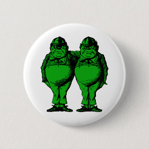 Tweedle Dee and Tweedle Dum Inked Green Fill Pinback Button
