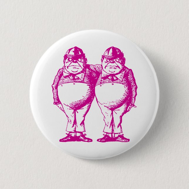 Tweedle Dee and Tweedle Dum Inked Pink Pinback Button (Front)