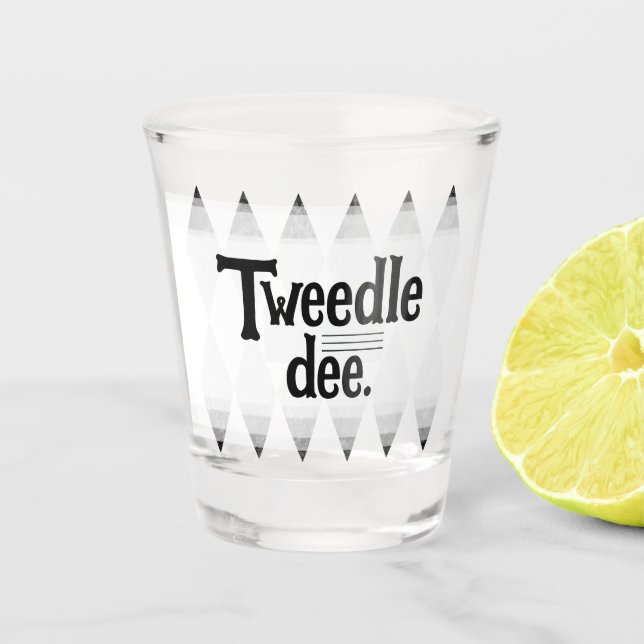 TWEEDLE DEE bachelorette argyle diamond Shot Glass (Front)