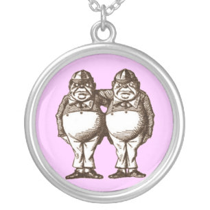 Tweedle Dee & Tweedle Dum in Sepia Silver Plated Necklace