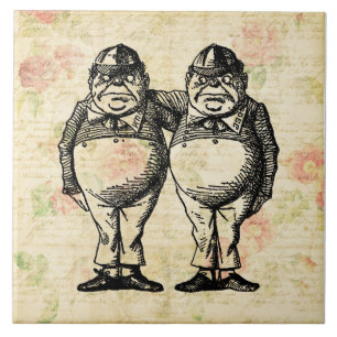 Tweedledee and Tweedledum Alice in Wonderland Ceramic Tile