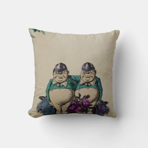 Tweedledee and Tweedledum Floral Wonderland Craft Throw Pillow