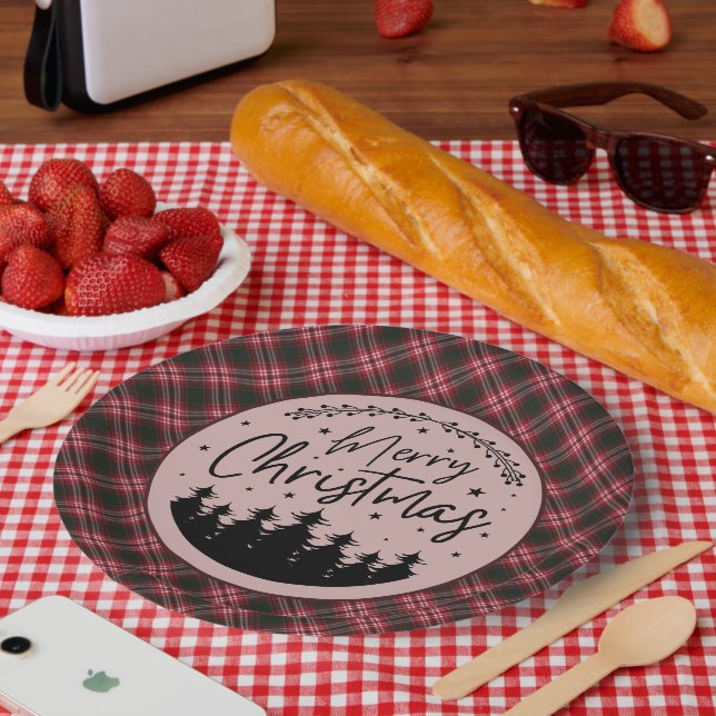 Tweedside Modern Scottish Tartan Christmas Paper Plates (Picnic)