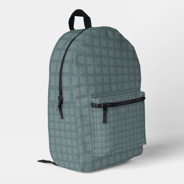 Tweedy Wool Grey and Sage Printed Backpack (Back Corner Left)