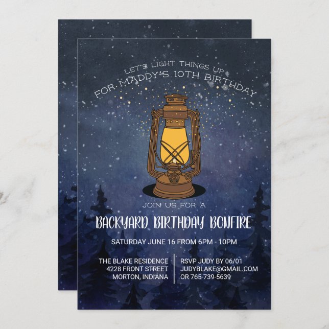 Tween Bonfire Birthday Party Invitation (Front/Back)