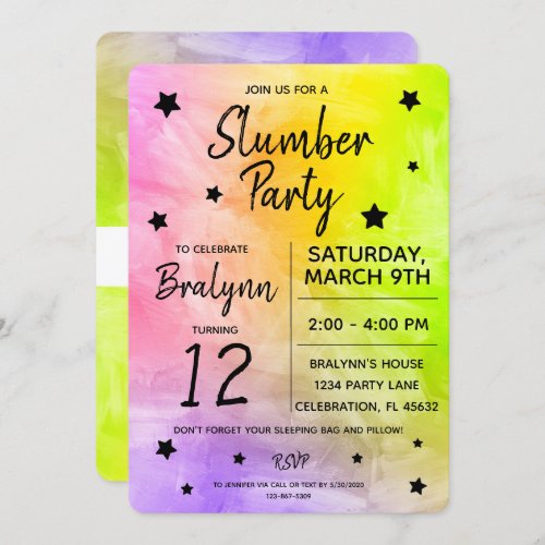 Tween Girl Birthday Slumber Party Watercolor Invitation