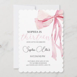Tween Pink Bow 13th Birthday   Coquette 13th Birth Invitation