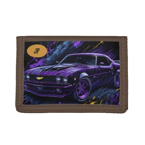 Tween Teen Custom Car Lover Personalized Initials Trifold Wallet