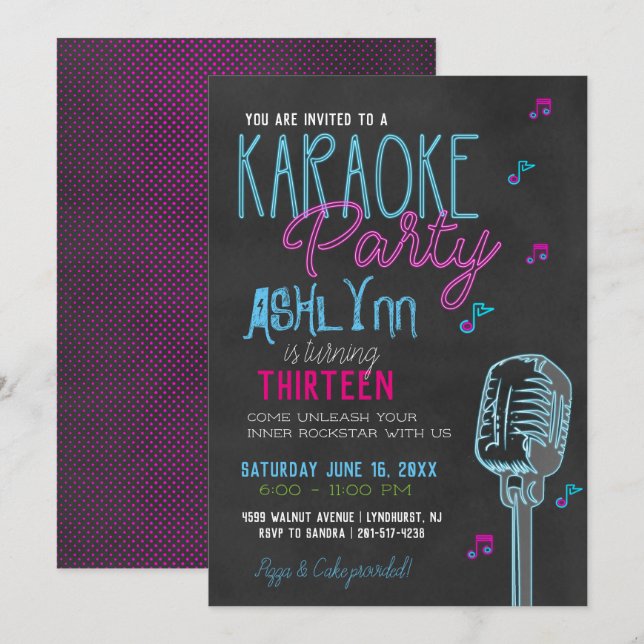 Tween/Teen Karaoke Birthday Party Invitation (Front/Back)