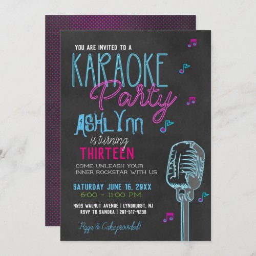 TweenTeen Karaoke Birthday Party Invitation