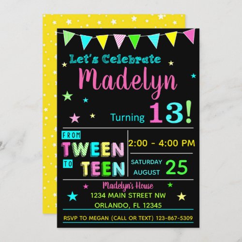Tween to Teen 13th Birthday Invitation I Teenager