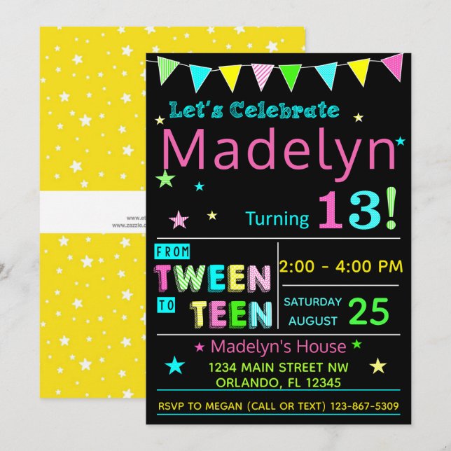 Tween to Teen 13th Birthday Invitation I Teenager (Front/Back)