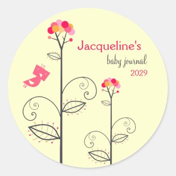 Tweet Bird And Pink Dots Bloom Tree Baby Bookplate by fatfatin_box at Zazzle