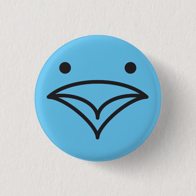 Tweet Funny Little Blue Bird of Happiness Face Button (Front)