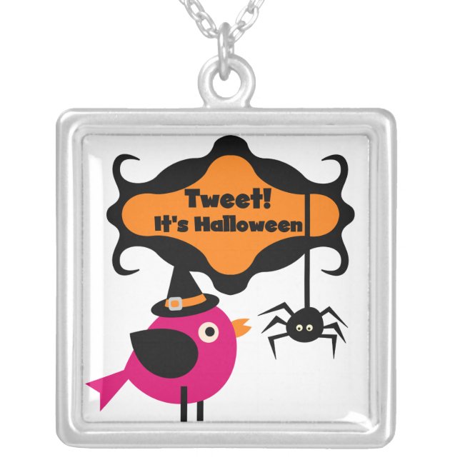 Tweet Halloween T-shirts and Gifts Silver Plated Necklace (Front)