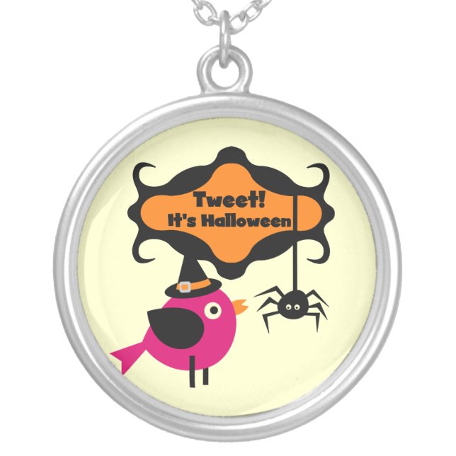 Tweet Halloween T-shirts and Gifts Silver Plated Necklace (Front)