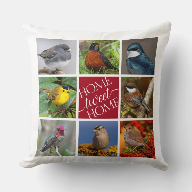 Tweet Home 8 American Songbirds 8 Photo Collage Throw Pillow (Front)