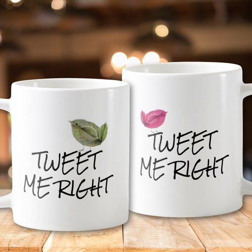 Tweet Me Right Trendy Funny Green Pink Birds Coffee Mug