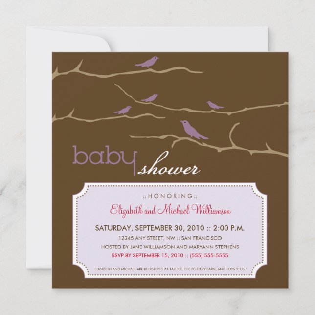 Tweet! Tweet! Baby Shower Invitation (lavender) (Front)
