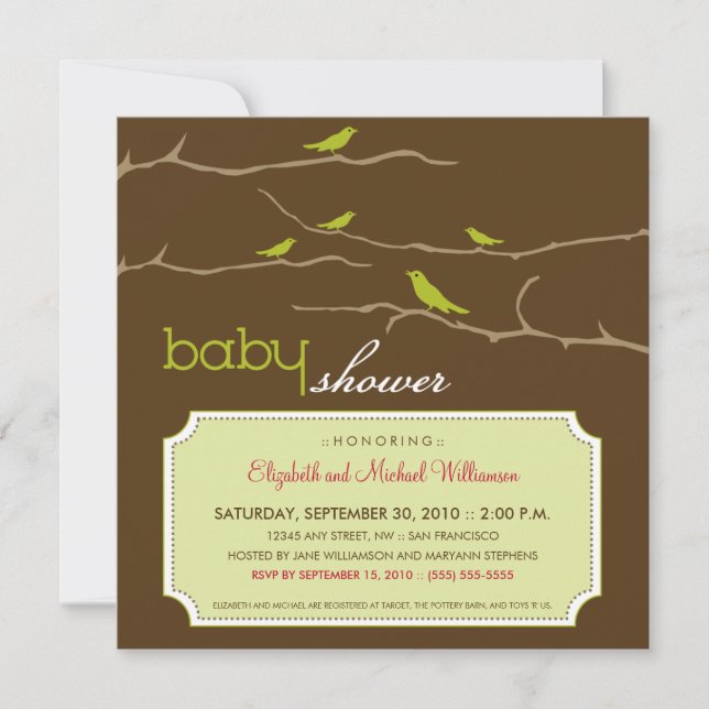 Tweet! Tweet! Baby Shower Invitation (lime) (Front)