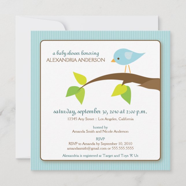 Tweet Tweet Custom Baby Shower Invitation (blue) (Front)