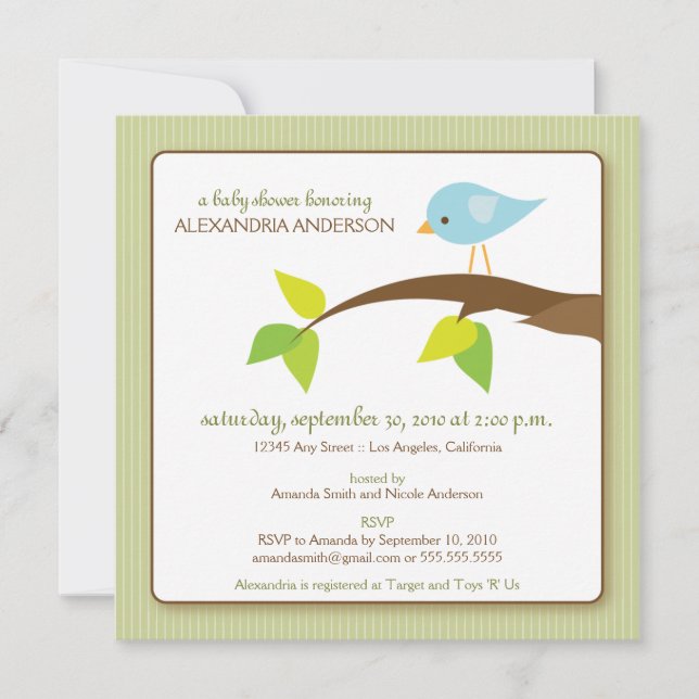Tweet Tweet Custom Baby Shower Invitation (sage) (Front)
