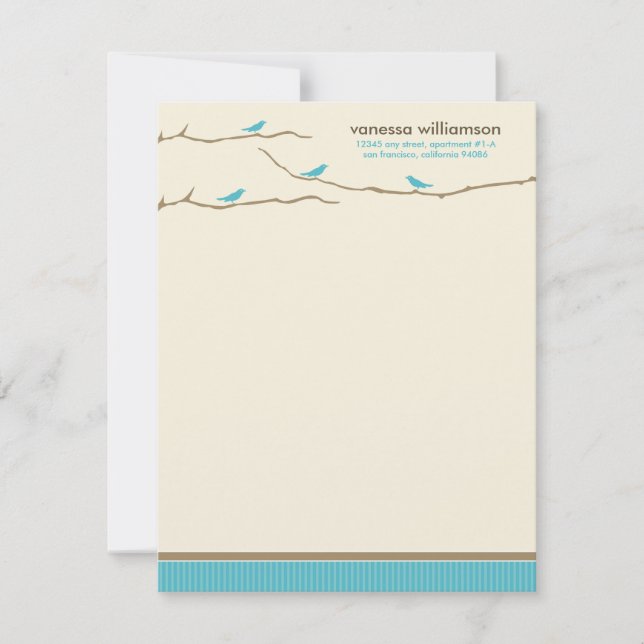 Tweet! Tweet! Custom Flat Note Cards (aqua) (Front)