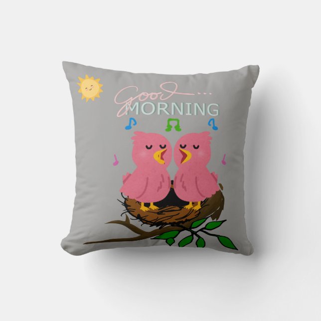  Tweeting Birds Square Pillow (Front)