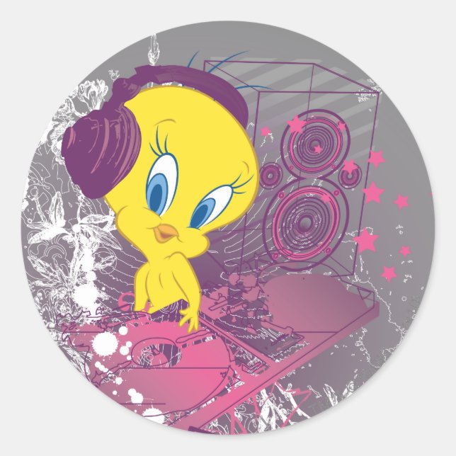 TWEETY™ Djing Classic Round Sticker (Front)