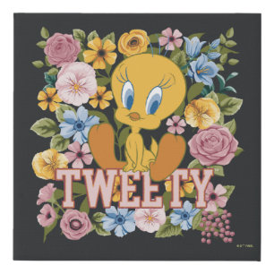 TWEETY™ Floral Embroidery Graphic Faux Canvas Print