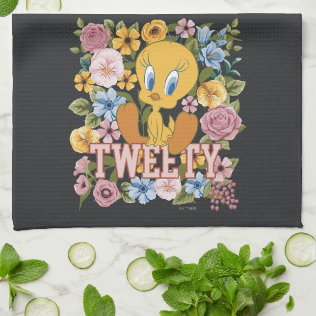 TWEETY™ Floral Embroidery Graphic Kitchen Towel (Folded)