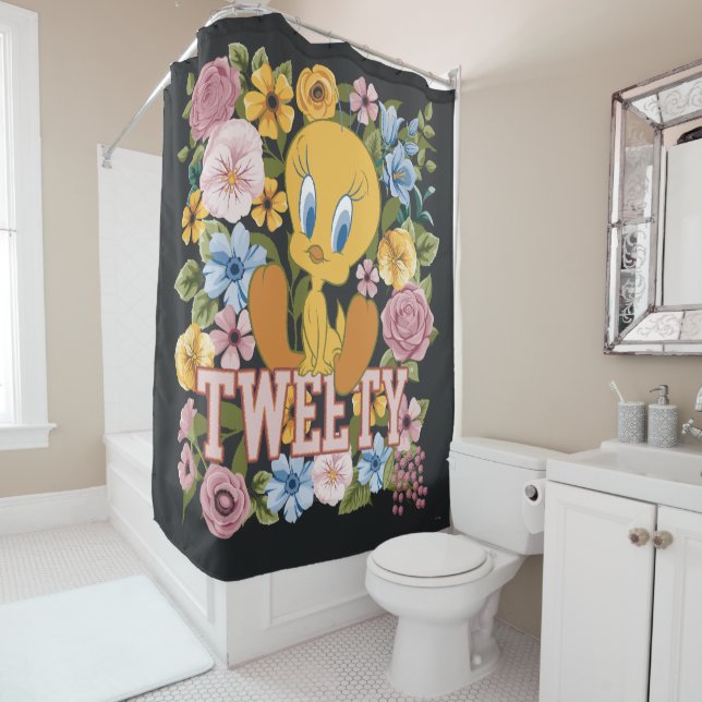 TWEETY™ Floral Embroidery Graphic Shower Curtain (In Situ)