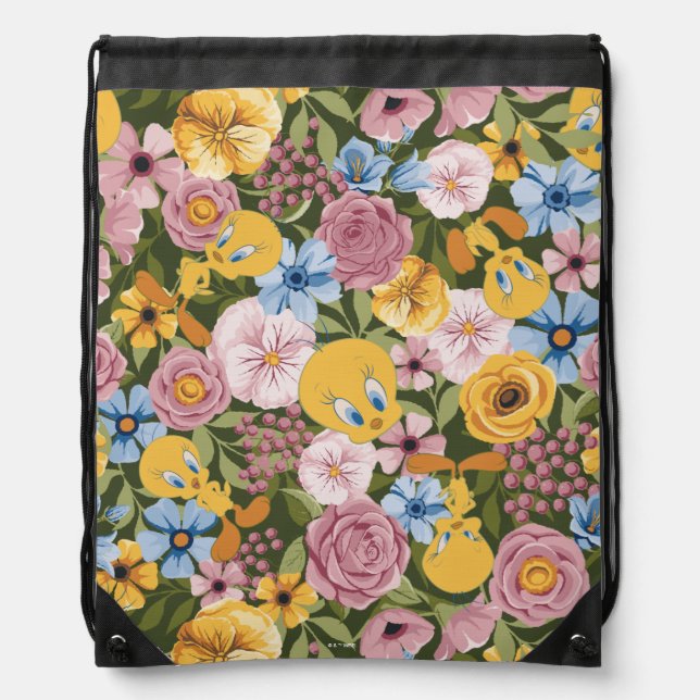TWEETY™ Floral Embroidery Pattern Drawstring Bag (Front)