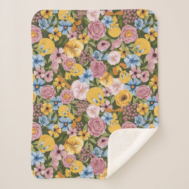 TWEETY™ Floral Embroidery Pattern Sherpa Blanket (Front)
