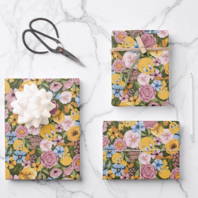 TWEETY™ Floral Embroidery Pattern Wrapping Paper Sheets