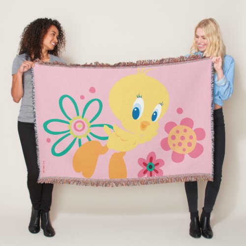 Tweety Green Line Flower Throw Blanket