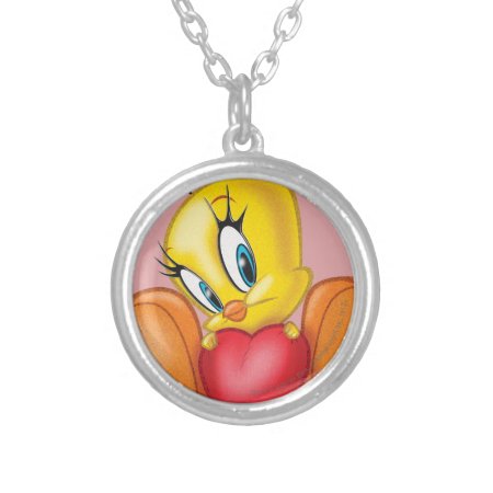 Tweety Holding Heart Silver Plated Necklace