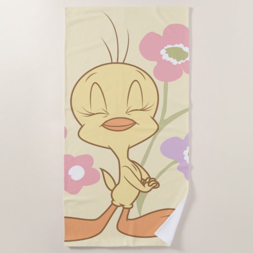 Tweety Pink Purple Flowers Beach Towel