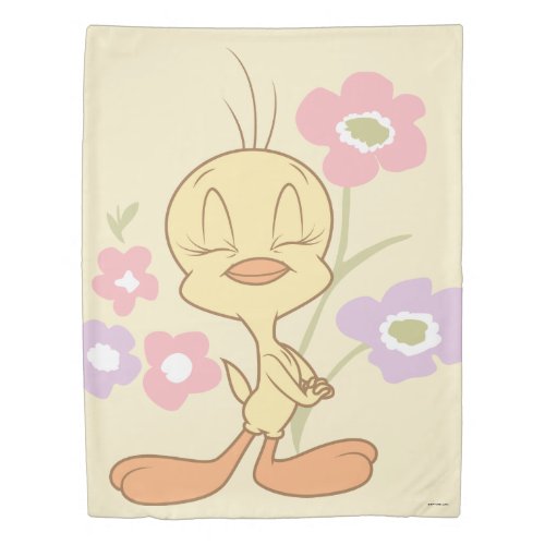 Tweety Pink Purple Flowers Duvet Cover