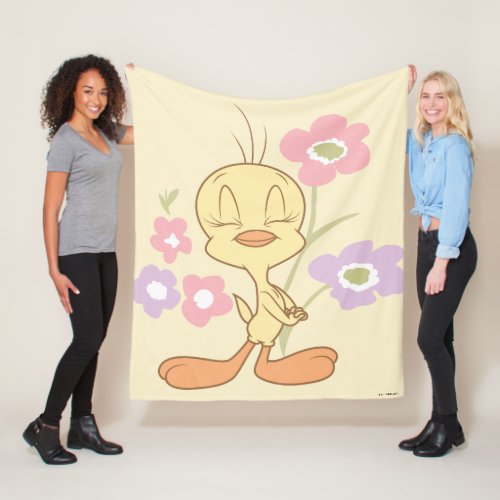 TWEETY Pink Purple Flowers Fleece Blanket