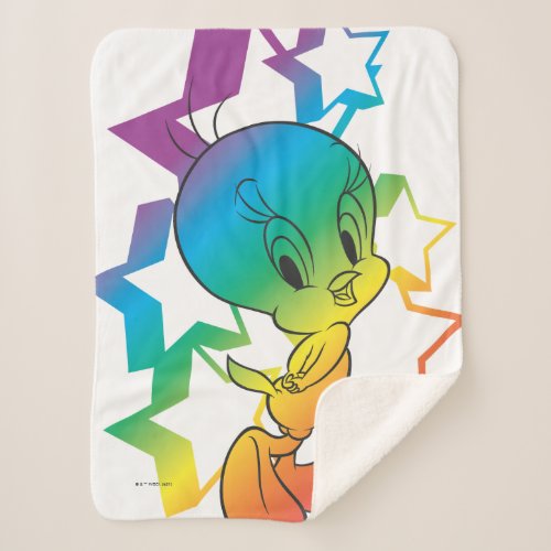 Tweety Rainbow Stars Sherpa Blanket