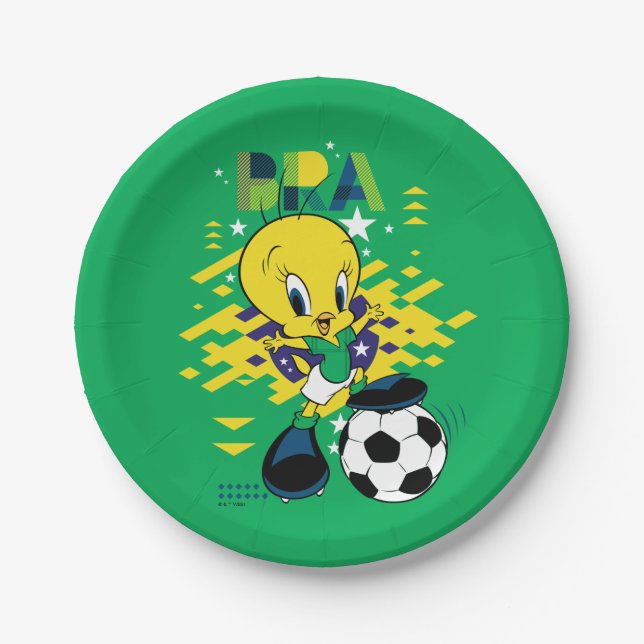 TWEETY™ Team Brazil Soccer Graphic Paper Plates (Front)