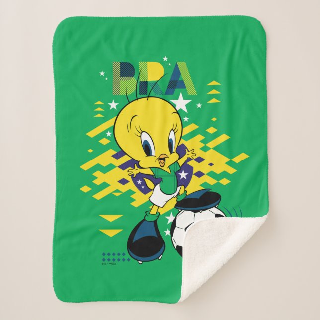 TWEETY™ Team Brazil Soccer Graphic Sherpa Blanket (Front)